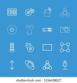 Digital icon. collection of 16 digital outline icons such as connection, business center building, disc on fire, disc flame, call. editable digital icons for web and mobile.