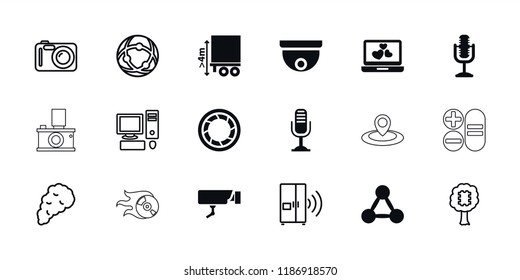 Digital icon. collection of 18 digital filled and outline icons such as cargo height, network connection, camera shutter. editable digital icons for web and mobile.