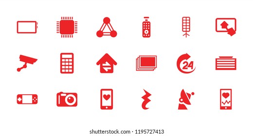Digital icon. collection of 18 digital filled icons such as connection, business center building, photos, heartbeat on phone. editable digital icons for web and mobile.