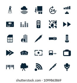 Digital icon. collection of 25 digital filled icons such as 24 hours, laptop connection, business center building, credit card, cpu. editable digital icons for web and mobile.