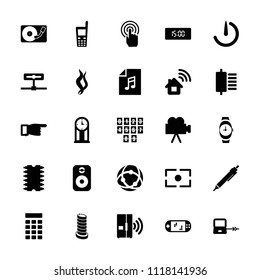 Digital icon. collection of 25 digital filled icons such as laptop connection, pointing, pen, old phone, network connection, spu. editable digital icons for web and mobile.