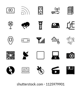 Digital icon. collection of 25 digital filled and outline icons such as laptop, disc flame, dvd player, defragmentation, play. editable digital icons for web and mobile.