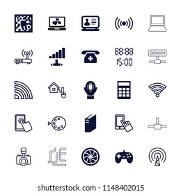 Digital icon. collection of 25 digital filled and outline icons such as laptop, qr code, calculator, joystick, medical phone. editable digital icons for web and mobile.