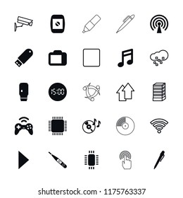 Digital icon. collection of 25 digital filled and outline icons such as pen, note, disc on fire, thermometer, camera display. editable digital icons for web and mobile.