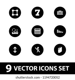 Digital icon. collection of 9 digital filled icons such as 7 number, equalizer, calculator, network connection, no flash. editable digital icons for web and mobile.