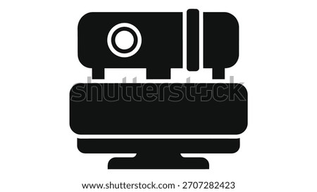 Digital icon featuring a multimedia projector device positioned above a desktop monitor displaying the clear text 'reserved' for status indication.