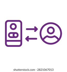 Digital icon illustrating a smartphone interacting with a person profile via twoway arrows