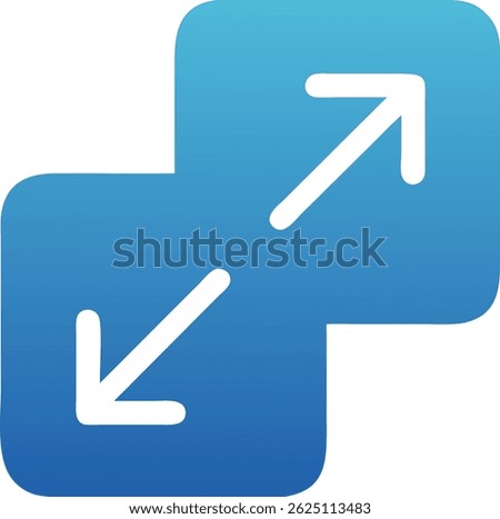 Digital Icon of Overlapping Blue Squares with Diagonal Arrows Representing Resizing or Screen Adjustment

