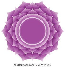 Digital icon of a purple flower-like shape with multiple layers of petals on a black background.