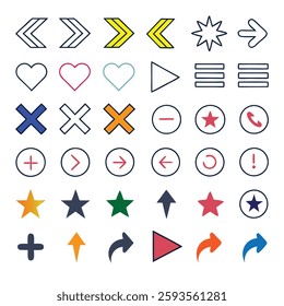 Digital Icon set, chaotic, star, heart, star, play, brutalism, bold, alternative, edgy, graffiti etc.