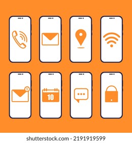Digital icon set. Contact us, message us icon, email, text, wireless. Telecommunication symbols