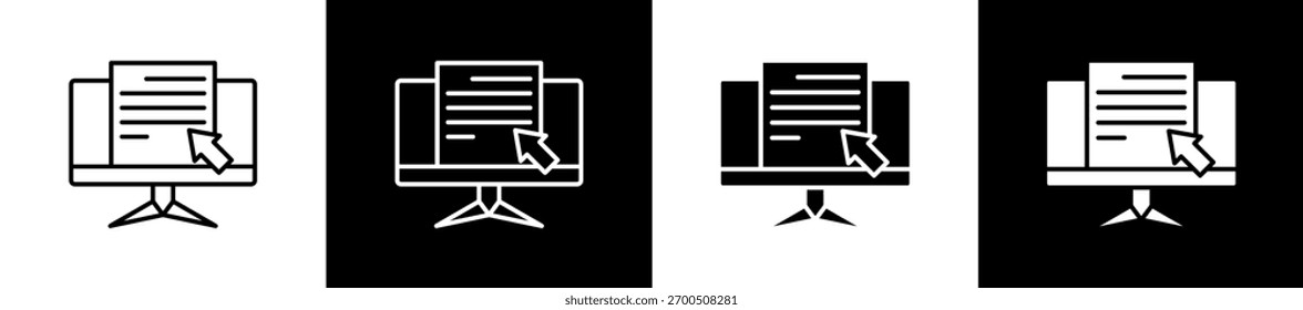 Digital icon set in line and glyph style on black and white background