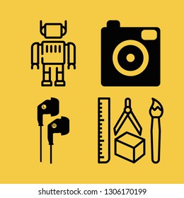 digital icon set with robot, photo camera and earphones vector illustration