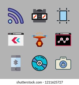 digital icon set. vector set about stereoscope, browser, drone and graphic tool icons set.