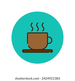 Icono digital de una taza de café humeante sobre un fondo verde vibrante, perfecto para la marca de café y aplicaciones.