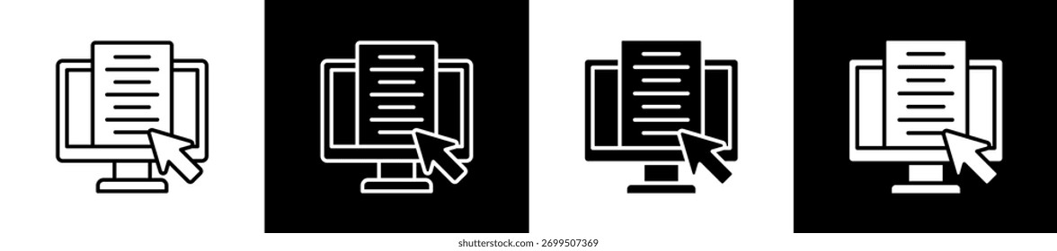 Variaciones de iconos digitales en estilo de línea y glifo sobre fondo blanco y negro