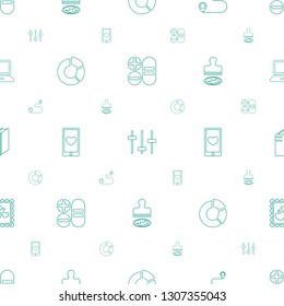 digital icons pattern seamless white background. Included editable line calculator, equalizer, distance, pie chart, heart mobile, stamp icons. digital icons for web and mobile.