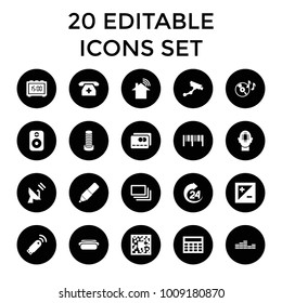 Digital icons. set of 20 editable filled digital icons such as business center building, security camera, qr code, calclator. best quality digital elements in trendy style.