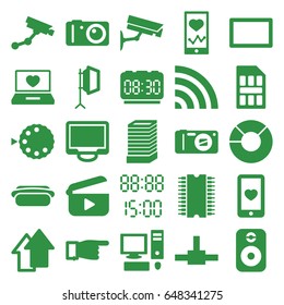 Digital icons set. set of 25 digital filled icons such as business center building, security camera, pointing, heartbeat on phone, laptop with heart, heart mobile, wi-fi