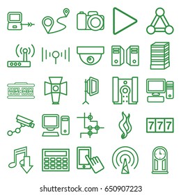 Digital icons set. set of 25 digital outline icons such as laptop connection, connection, business center building, 7 number, security camera, finger on display, distance