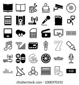 Digital icons. set of 36 editable filled and outline digital icons such as book, credit card, calculator, laptop, cloud download upload, microphone, camera shutter