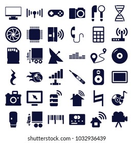 Digital icons. set of 36 editable filled digital icons such as satellite, credit card, display, disc, camera, home connection, distance, cargo height, tablet, thermometer