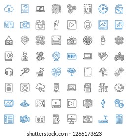 digital icons set. Collection of digital with calculator, router, photo camera, video player, data transfer, browser, video camera, bitcoin. Editable and scalable digital icons.