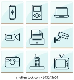 Digital Icons Set. Collection Of Call, Surveillance, Charge And Other Elements. Also Includes Symbols Such As Player, Charge, Telephone.