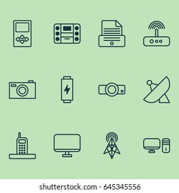 Digital Icons Set. Collection Of Digital Camera, Wireless Router, Personal Computer And Other Elements. Also Includes Symbols Such As PC, Desktop, Phone.