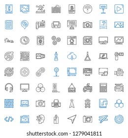 digital icons set. Collection of digital with clock, stick, camera, cursor, portable, artificial intelligence, laptop, coding, molecule, audiobook. Editable and scalable digital icons.
