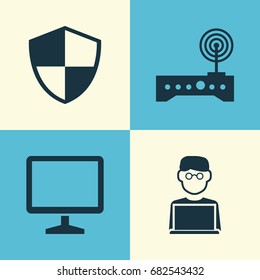 Digital Icons Set. Collection Of Desktop, Router, Programmer And Other Elements. Also Includes Symbols Such As Router, Modem, Man.