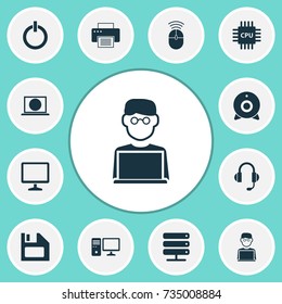 Digital Icons Set. Collection Of Desktop, Web, Broadcast And Other Elements. Also Includes Symbols Such As Computer, Programmer, Man.