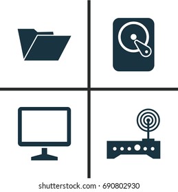 Digital Icons Set. Collection Of Dossier, Router, Hdd And Other Elements. Also Includes Symbols Such As Hard, Wifi, Modem.