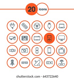 Digital Icons Set. Collection Of Gadget, Spectacles, Boombox And Other Elements. Also Includes Symbols Such As Television, Projector, Boombox.