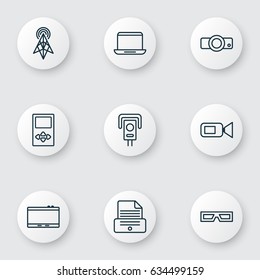 Digital Icons Set. Collection Of Player, Video Camcorder, Gadget And Other Elements. Also Includes Symbols Such As Glasses, Security, Video.
