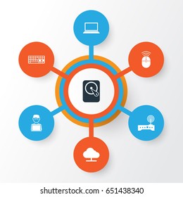 Digital Icons Set. Collection Of Router, Programmer, Tree And Other Elements. Also Includes Symbols Such As Computer, Cloud, Hard.