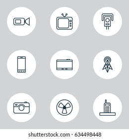 Digital Icons Set. Collection Of Security Camera, Video Camcorder, Ventilator And Other Elements. Also Includes Symbols Such As Video, Call, Camcorder.