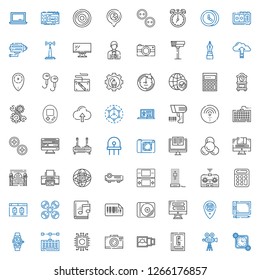 digital icons set. Collection of digital with time, video camera, phone book, picture, photo camera, cpu, keyboard, smartwatch, graphic tablet. Editable and scalable digital icons.