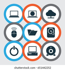 Digital Icons Set. Collection Of Tree, Web, Power On And Other Elements. Also Includes Symbols Such As Hard, Tree, Button.