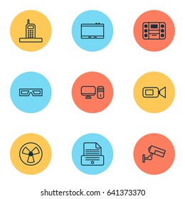 Digital Icons Set. Collection Of Video Camcorder, Gadget, Personal Computer And Other Elements. Also Includes Symbols Such As Tablet, PC, Camcorder.