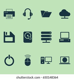 Digital Icons Set. Collection Of Web, Power On, Hdd And Other Elements. Also Includes Symbols Such As Internet, Diskette, Online.