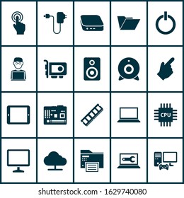 Digital icons set with notebook, mini PC, printing machine and other forefinger elements. Isolated vector illustration digital icons.