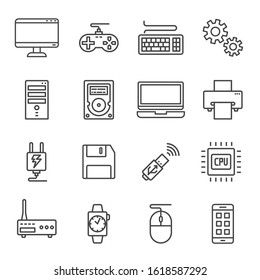 digital icons of technology black and white set pack