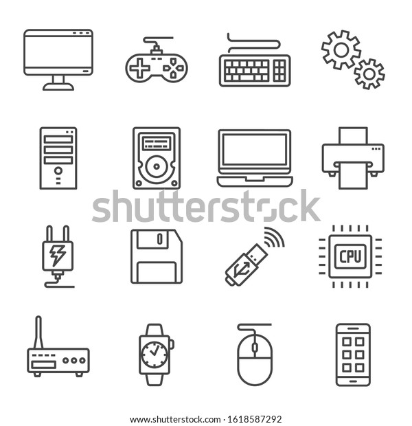 Digital Icons Technology Black White Set Stock Vector (Royalty Free ...