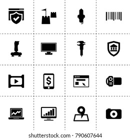 Digital icons. vector collection filled digital icons. includes symbols such as caliper, spark plug, play movie, video camera, joystick. use for web, mobile and ui design.