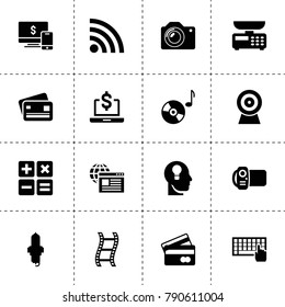 Digital icons. vector collection filled digital icons. includes symbols such as pc, key hole in head, keyboard, spark plug, video camera. use for web, mobile and ui design.