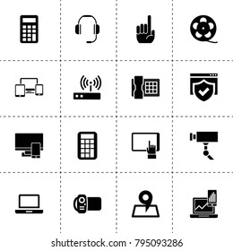 Digital icons. vector collection filled digital icons. includes symbols such as desk phone, security camera, headphone, film reel. use for web, mobile and ui design.