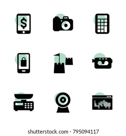 Digital icons. vector collection filled digital icons set.. includes symbols such as video camera, camera, calculator, web camera. use for web, mobile and ui design.