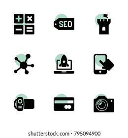 Digital icons. vector collection filled digital icons set.. includes symbols such as video camera, phone, social network, camera, seo. use for web, mobile and ui design.