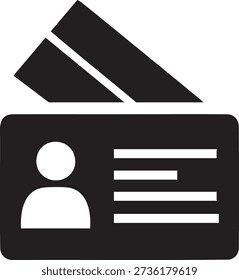 Digital ID card and identity wallet icon set. Vector silhouette for secure authentication, personal identification, and self-sovereign identity (SSI) mobile app interface design.